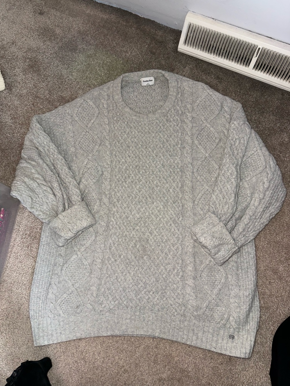 Sunday Best Gray Cable Knit Crewneck Sweater